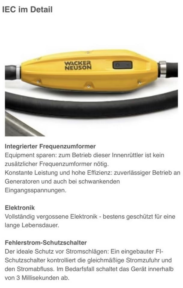 Neu Wacker Betonrüttler 230v Rüttelflasche Innenrüttler IEC38